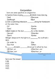 English Worksheet: conjuction