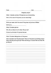 English worksheet: biography project