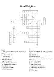English Worksheet: world relgions cross word puzzle