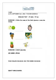 English worksheet: Test on fruits