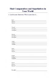 English Worksheet: Find Comparatives and Supurlatives in your World