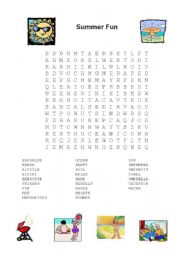 English Worksheet: Summer Fun Word Search Puzzle
