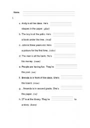 English Worksheet: action verb