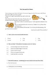 English Worksheet: The lion and the mouse (Aesopos)