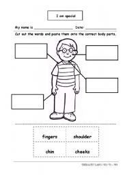 English Worksheet: I am special - Body parts