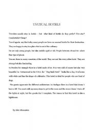 English Worksheet: Activity and Exercises about Unusual Hotels around the world