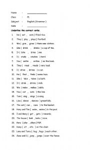 English worksheet: verbs ( present tense )