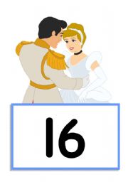 English Worksheet: Princess Number Cards 16-18