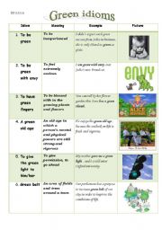 English Worksheet: Idioms of green color 