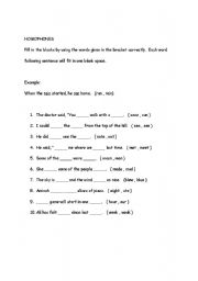 English worksheet: homophones