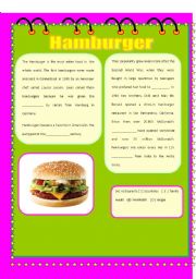 English Worksheet: Hamburger