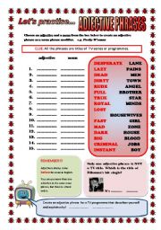 English Worksheet: LETS PRACTISE...ADJECTIVES (ADJECTIVES IN NOUN PHRASES) ELEMENTARY