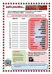 English Worksheet: LETS PRACTISE...ADJECTIVES (ADJECTIVES IN NOUN PHRASES) ELEMENTARY