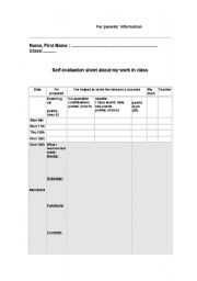 English worksheet: self-evaluation grid