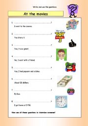 English Worksheet: Write the questions: At the movies