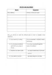 English worksheet: SPORTS AND EQUIPMENT