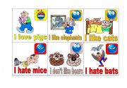 English Worksheet: I love, like dont like hate 2