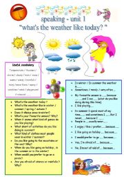 English Worksheet: conversation questions (speak about  the weather)