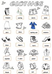 English Worksheet: Clothes 1/2