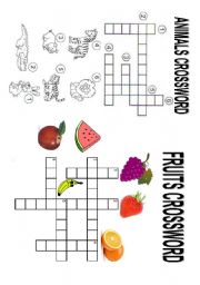 English Worksheet: Animals and Fruits Crossword