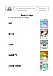 English Worksheet: Rooms in a House - Draw lines