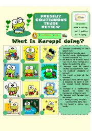 English Worksheet: WHAT IS KEROPPI DOING?-PRESENT CONTINUOUS REVIEW