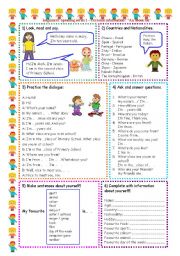 English Worksheet: Speaking series (1 ) - Personal information  - 