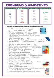 English Worksheet: pronouns and adjectives