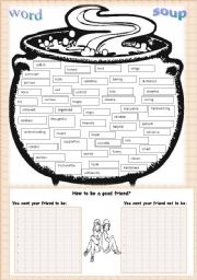 English Worksheet: word soup-adjectives-how to be a good friend?