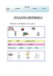 English worksheet: Toys and materials