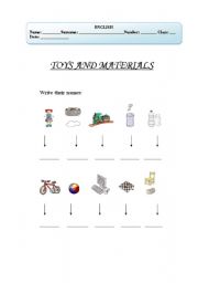 English worksheet: Toys and materials 2