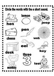 English Worksheet: Short e  and o sound