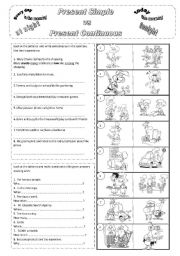 Present Simple vs Present Continuous Practice B/W