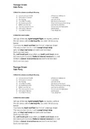 English Worksheet: Kate Perry - Teenage Dream