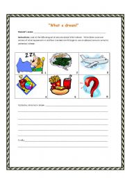 English Worksheet: Simple past writing activity. What a dream!