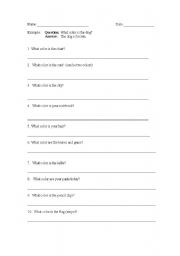 English Worksheet: Color quiz for beginning ELLs