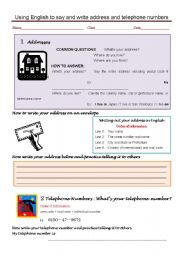 English Worksheet: Using English to say and write addresses and telephone numbers