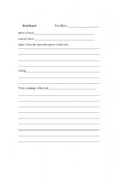 English worksheet: Book Report