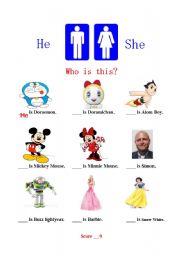 English Worksheet: He/She