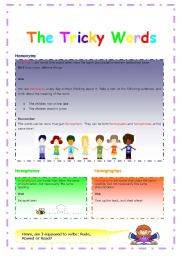 The tricky words worksheet 1 and 2 out of 3