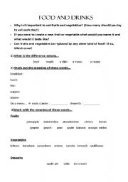 English worksheet: Food and Drinks