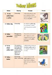 English Worksheet: Yellow idioms
