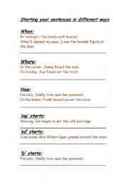 English Worksheet: Beginning sentences in more interesting ways