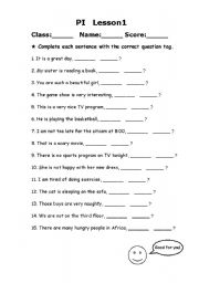 English Worksheet: Question tag