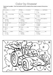 English Worksheet: Color by answer