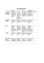 English Worksheet: ESL Writing Rubric