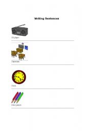 English worksheet: Classroom-Writing Sentences