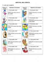 English Worksheet: Months, activities and events