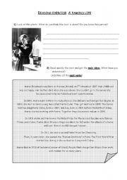 English Worksheet: Reading exercise - A famous life