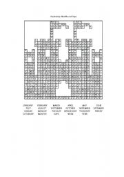 English Worksheet: months and days wordshearch